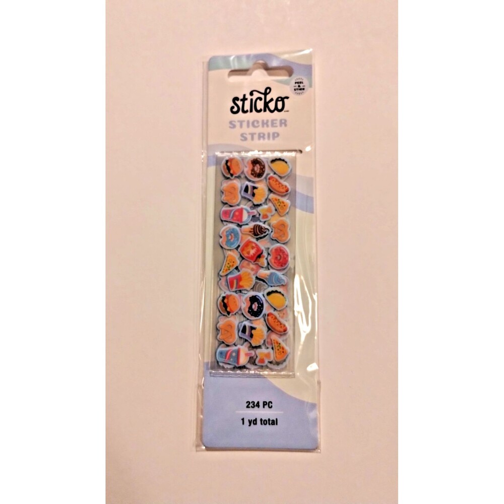 Sticko Sticker Strips, 2 packs, Fast Food Sticker Roll, 234 pc, 1 yard - NIP